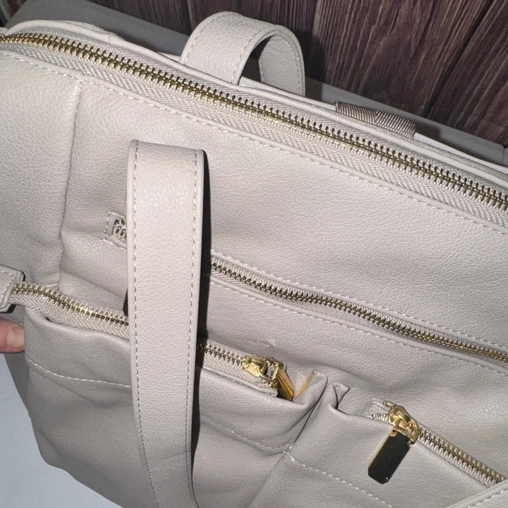Miss Fong Diaper Bag Backpack Women OS Grey Vegan Leather Convertible Tote Gold